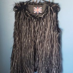 Miss London Faux Fur black and white vest